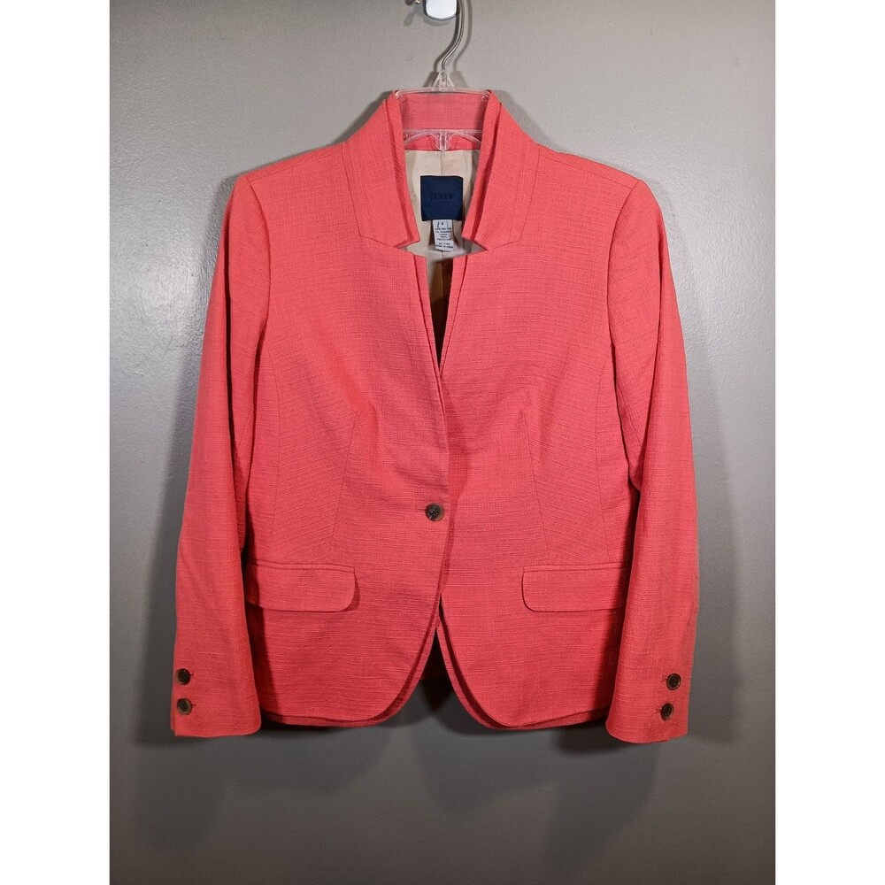 J. Crew Pink Cotton Pink Double Layer Single Button Blazer Jacket Womens Size 4